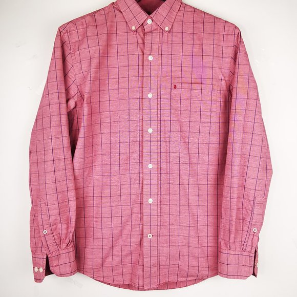 Izod Men's Button Down Cotton Shirt Red Plaid - Picture 2 of 9